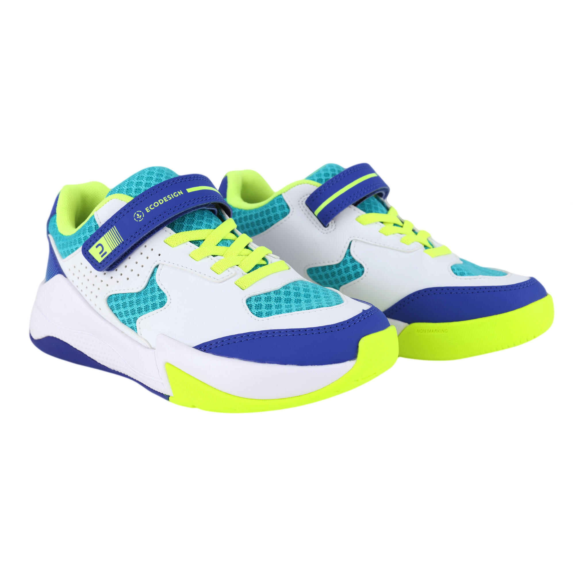 chaussures de volley-ball vs100 confort avec scratches blanche/blue et vert. - allsix