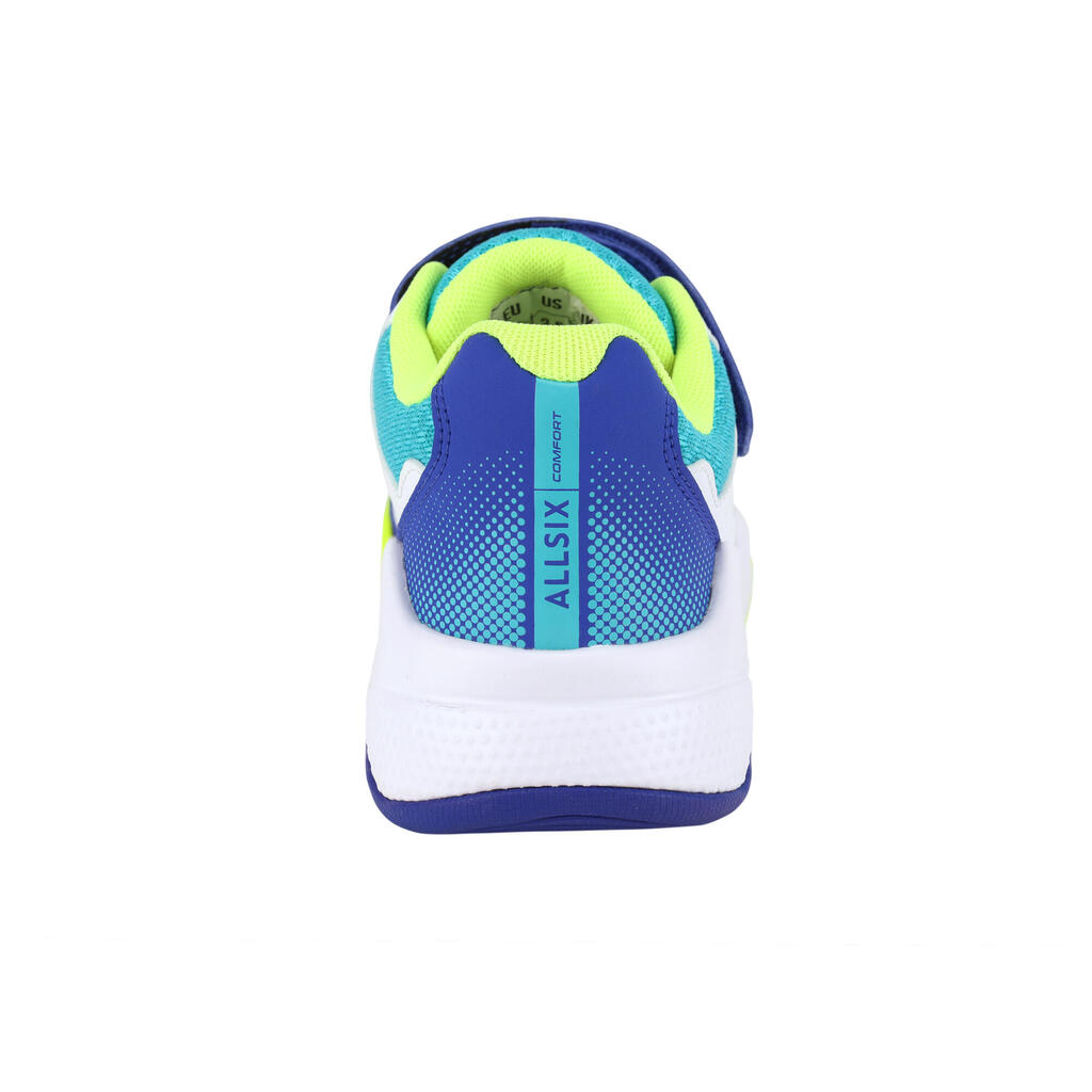Detská volejbalová obuv VS100 Confort so suchým zipsom bielo-modro-zelená