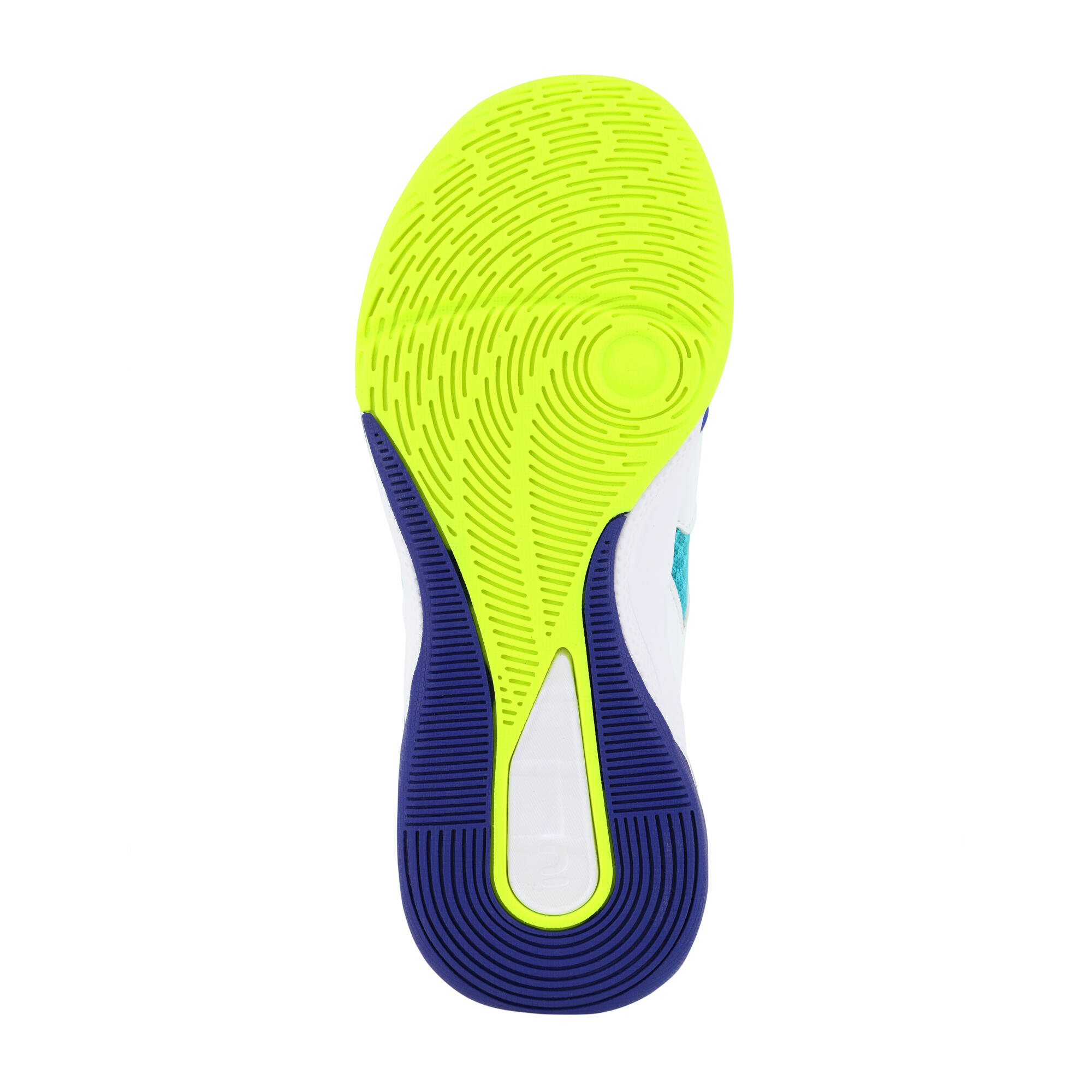 Volleyball Shoes VS100 Comfort With Laces - White/Blue & Green. 3/4