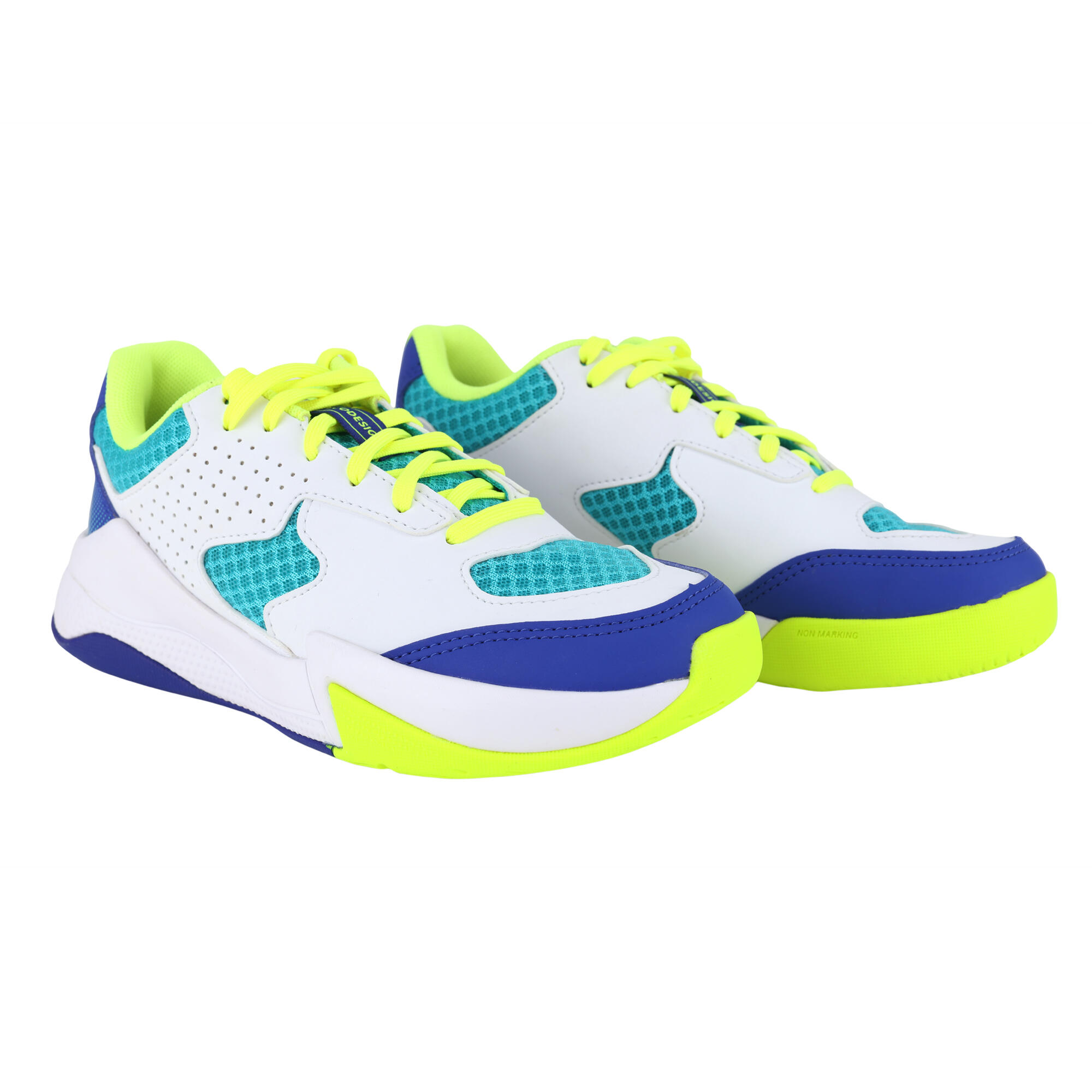 ALLSIX Chaussures De Volley-Ball Vs100 Confort &#xC0; Lacets Blanche/Blue Et Vert. -