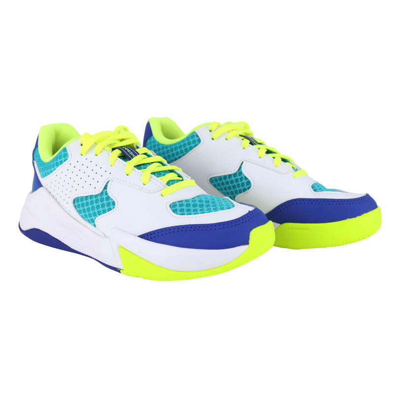 Volleyball Shoes VS100 Comfort With Laces - White/Blue & Green.