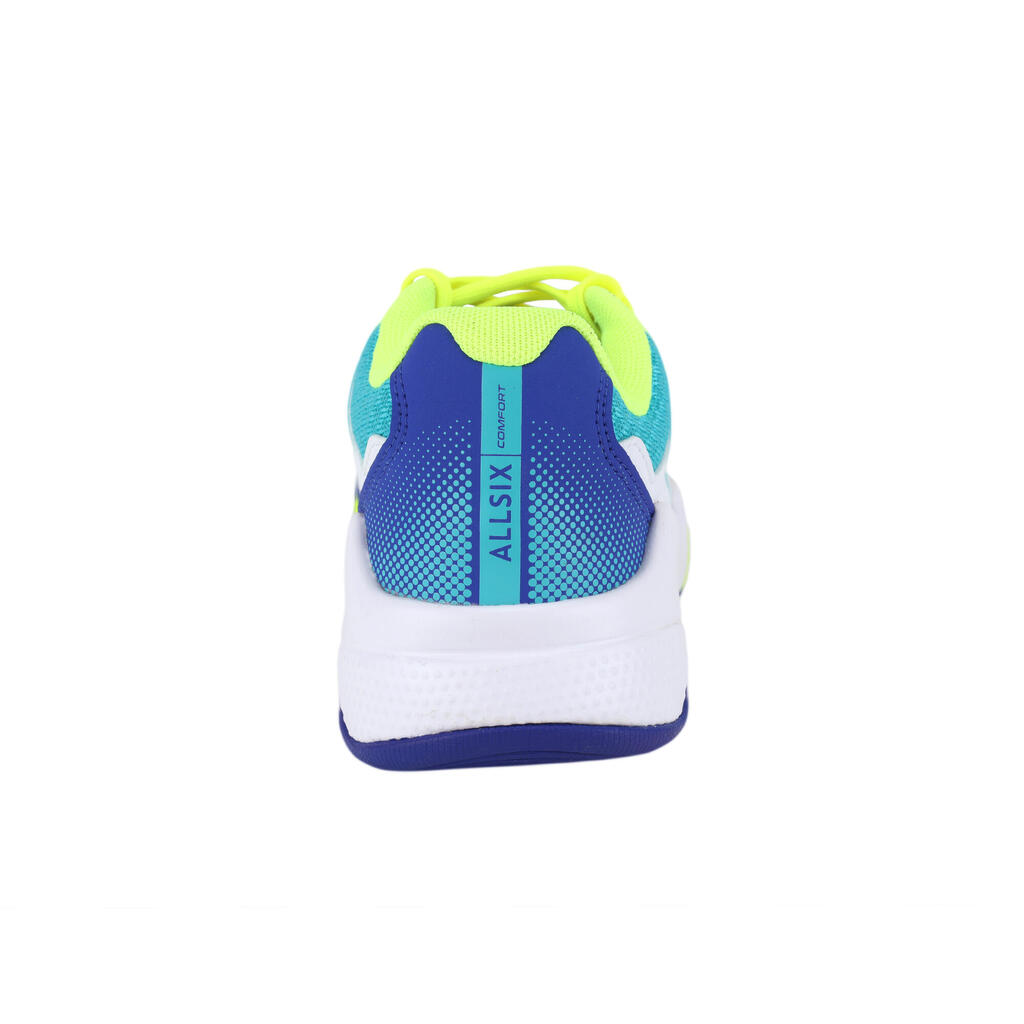 Detská volejbalová obuv VS100 Confort so suchým zipsom bielo-modro-zelená