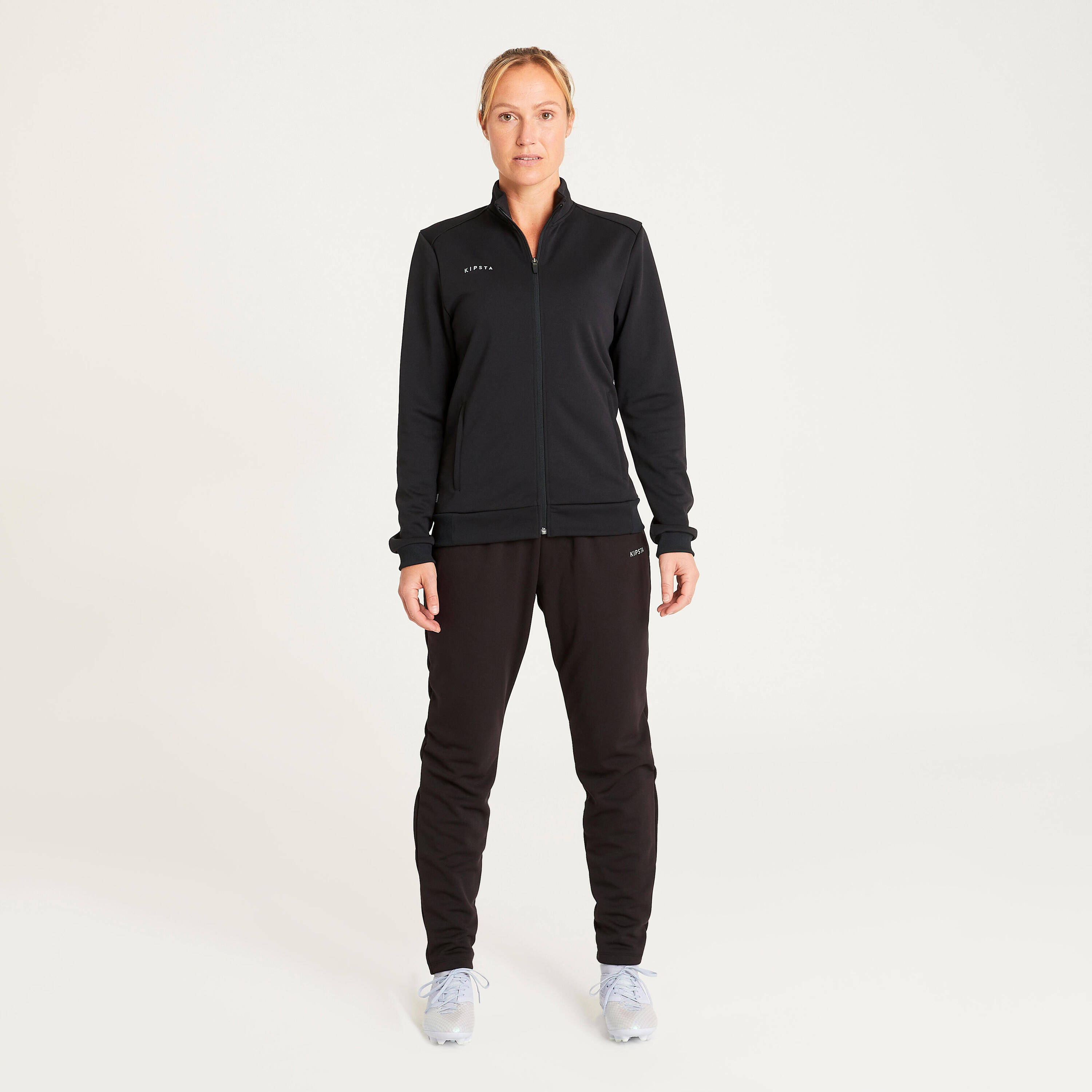Veste de football d'entrainement ESSENTIELLE  noire et grise 6/7