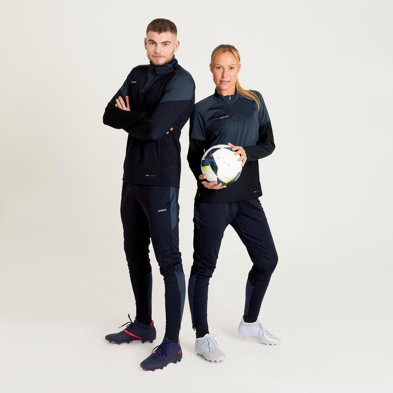 Bluză cu fermoar scurt Fotbal VIRALTO Negru Damă 