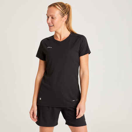 Moteriški futbolo marškinėliai „VRO+“, vienspalviai juodi
