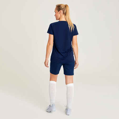 Moteriški futbolo marškinėliai „VRO+“, vienspalviai tamsiai mėlyni