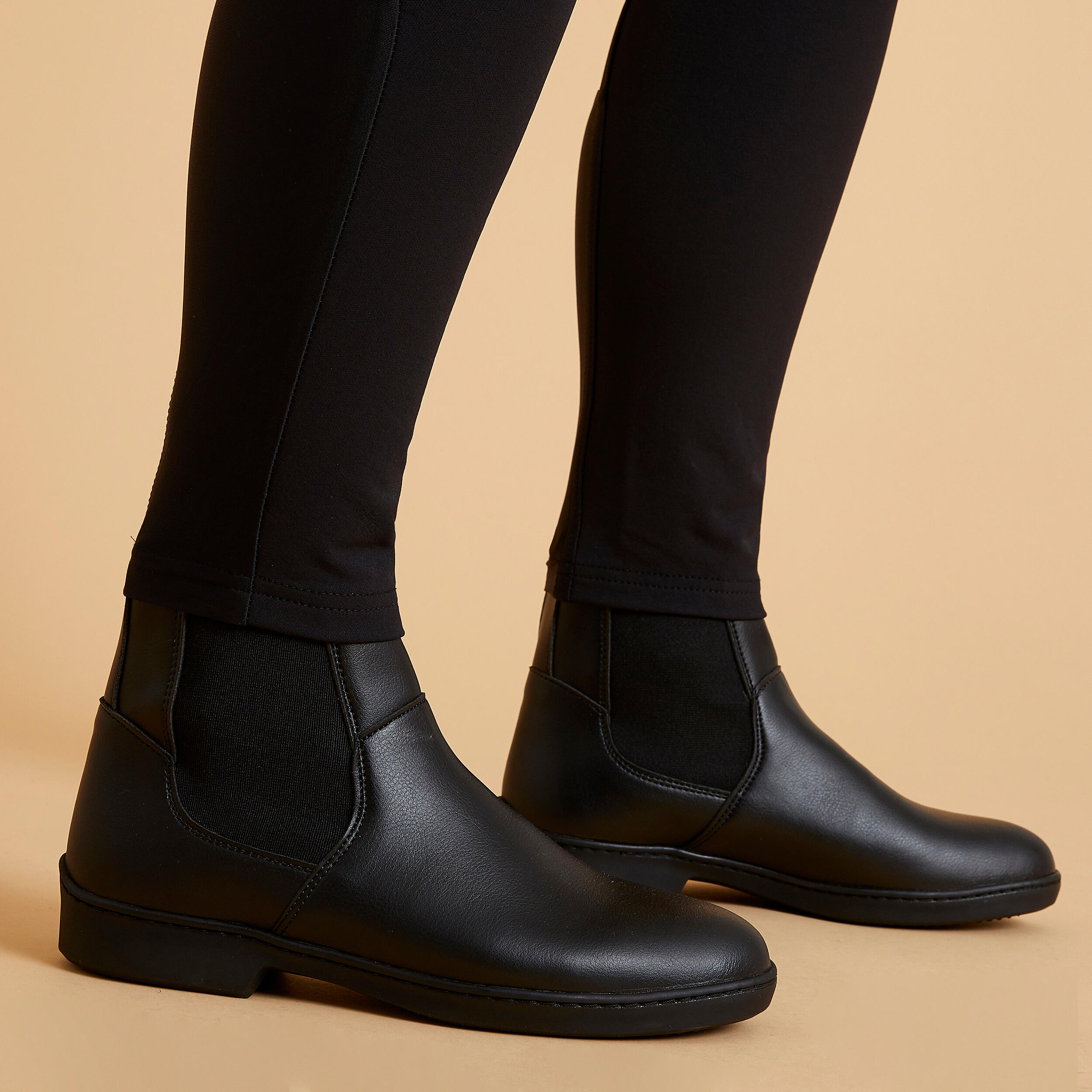 Pantaloni equitazione donna 500 rinforzi neri 6/7