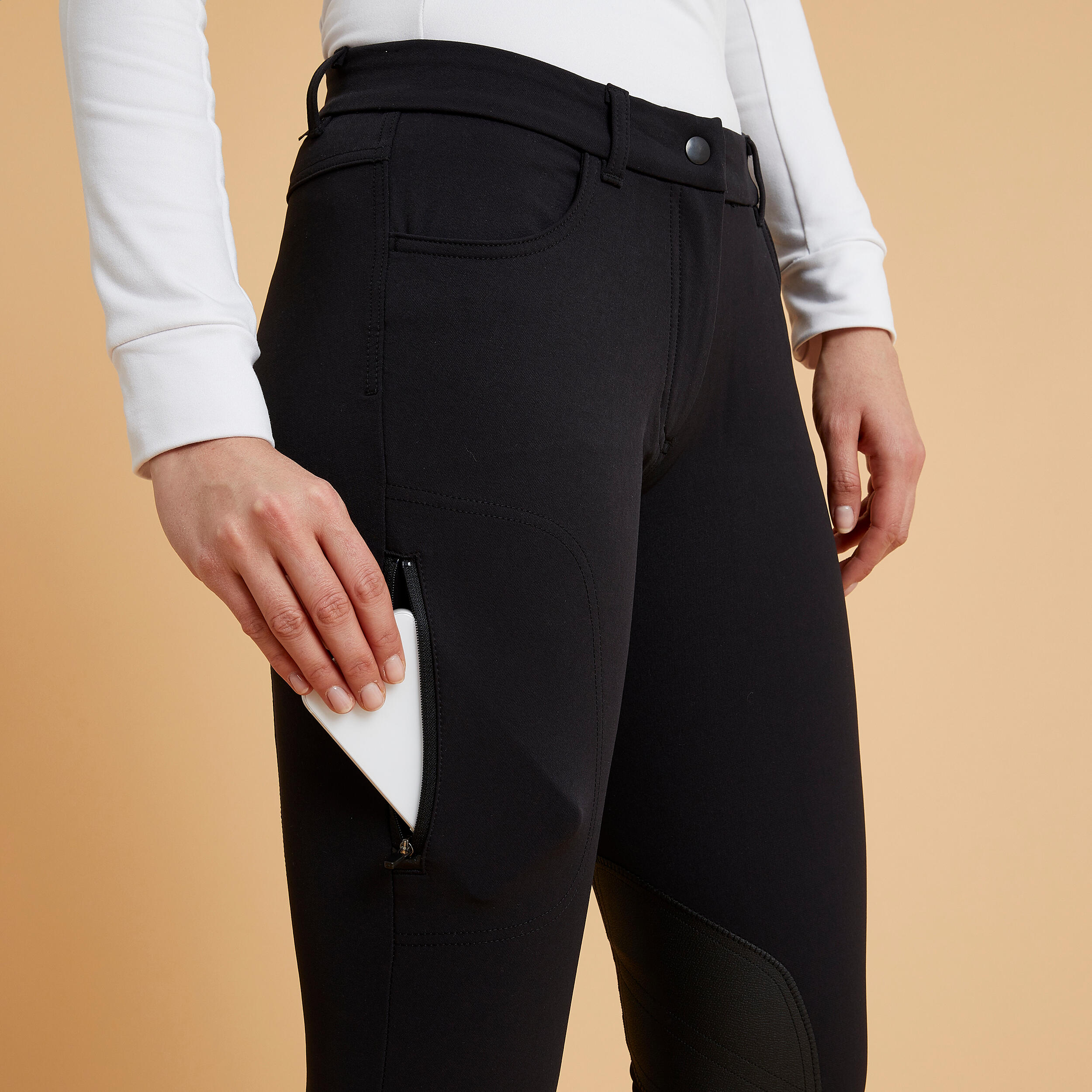 Pantaloni equitazione donna 500 rinforzi neri 4/7
