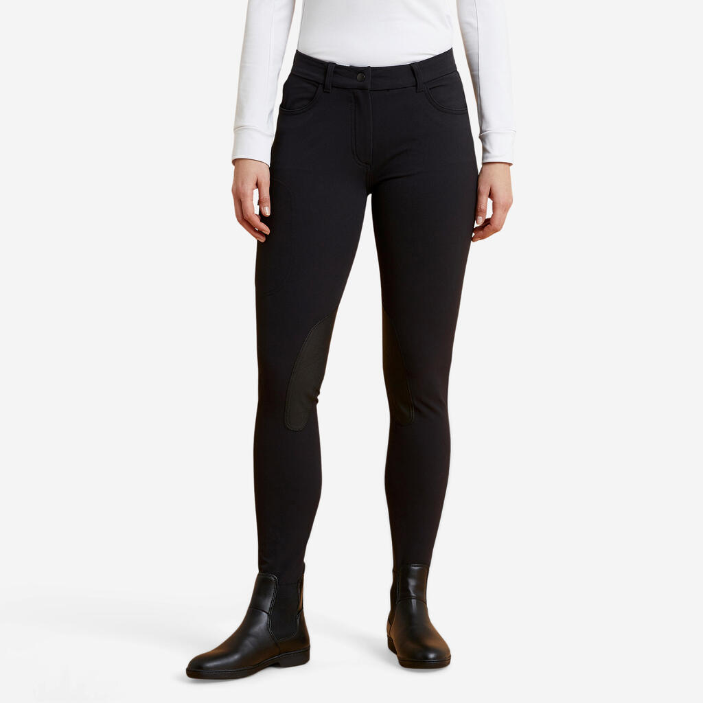 Reithose 500 Kniebesatz Grip Damen schwarz