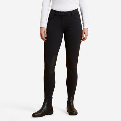 Pantaloni equitazione donna 500 rinforzi neri