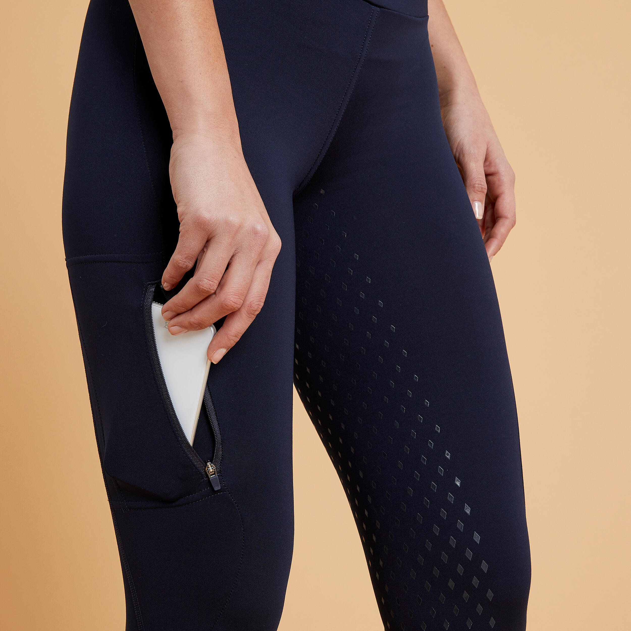 Women's Horse Riding Full Grip Leggings - 500 Blue - FOUGANZA