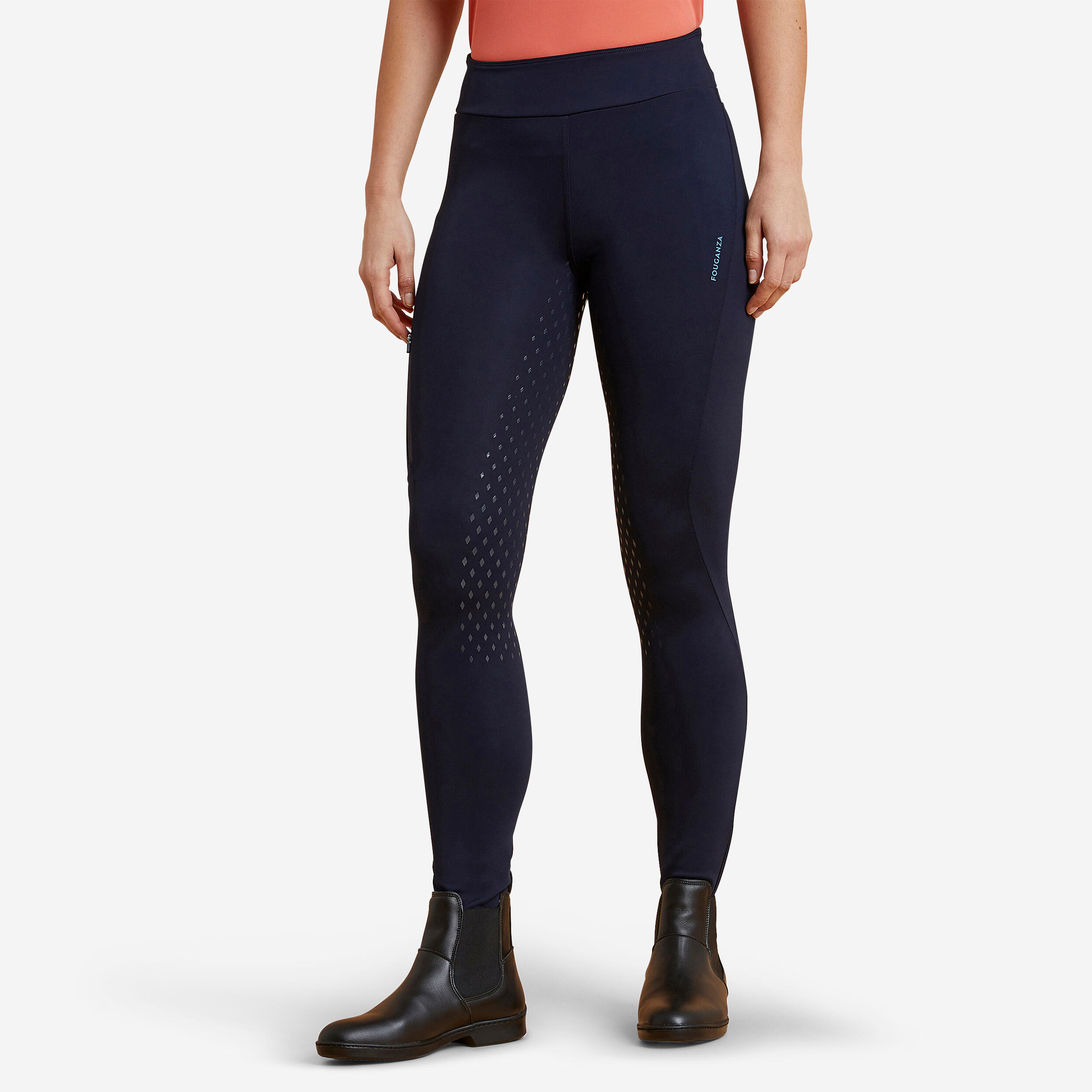 Legging d'équitation full grip femme - 500 bleu - FOUGANZA