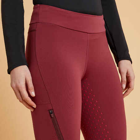 Women's Horse Riding Full Grip Leggings 500 - Pink/Burgundy