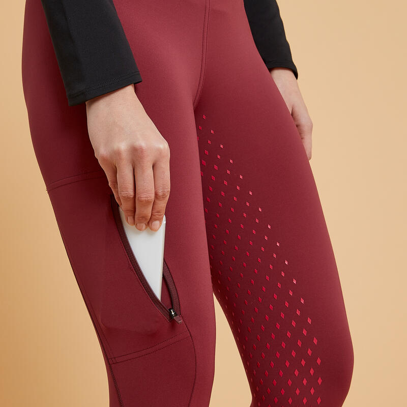 Legging équitation full grip rose Femme - 500 bordeaux