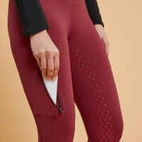 Women's Horse Riding Full Grip Leggings 500 - Pink/Burgundy