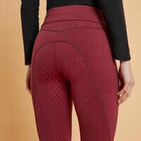 Women's Horse Riding Full Grip Leggings 500 - Pink/Burgundy