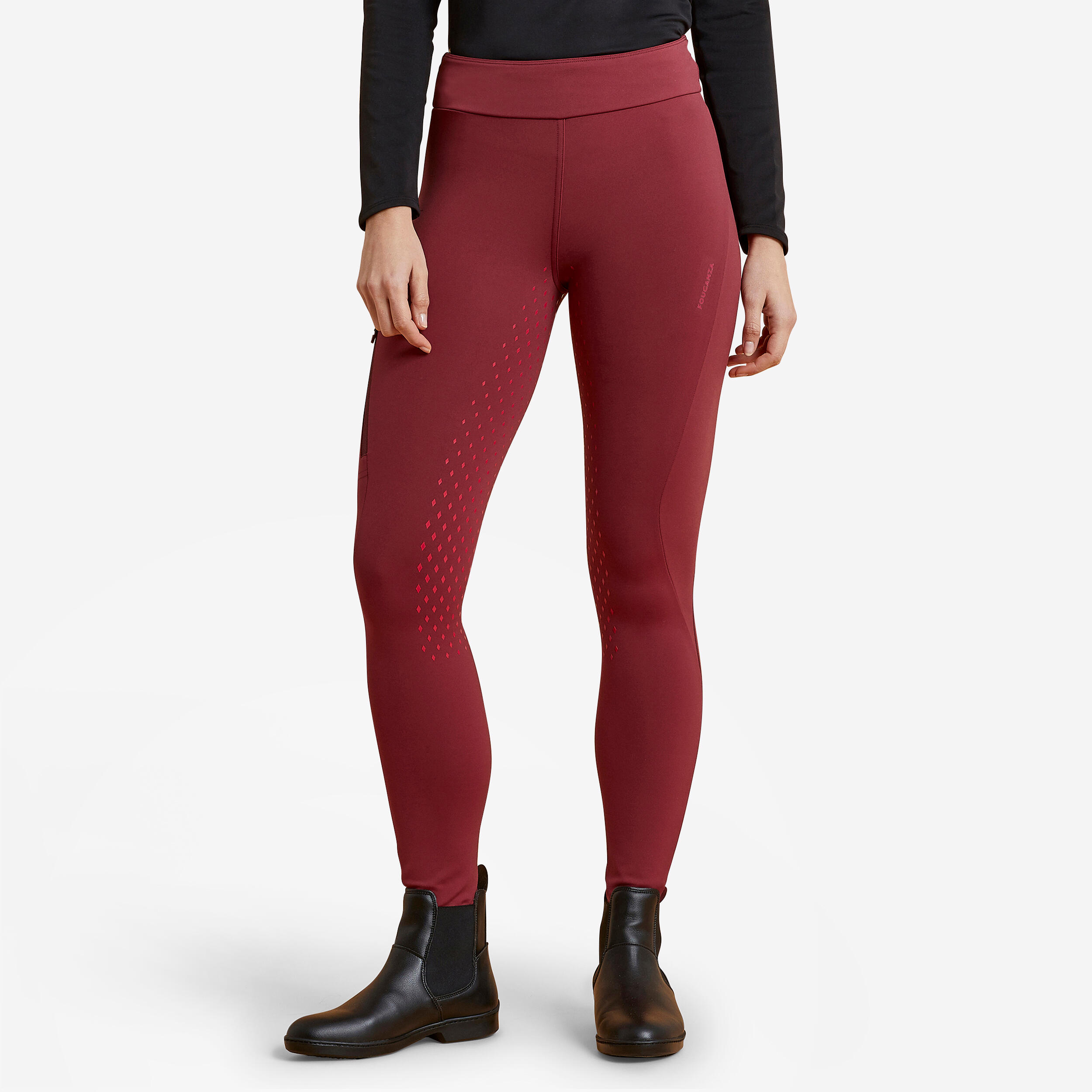 FOUGANZA Women's Horse Riding Full Grip Leggings 500 - Pink/Burgundy