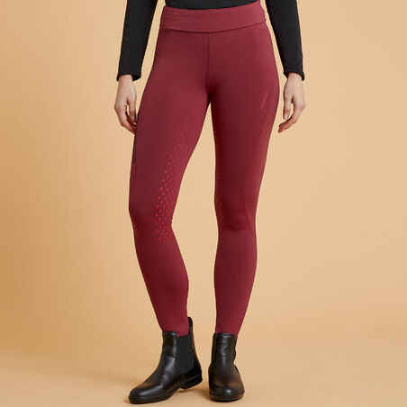 Women's Horse Riding Leggings With Silicone Patches 500 - Burgundy Pink