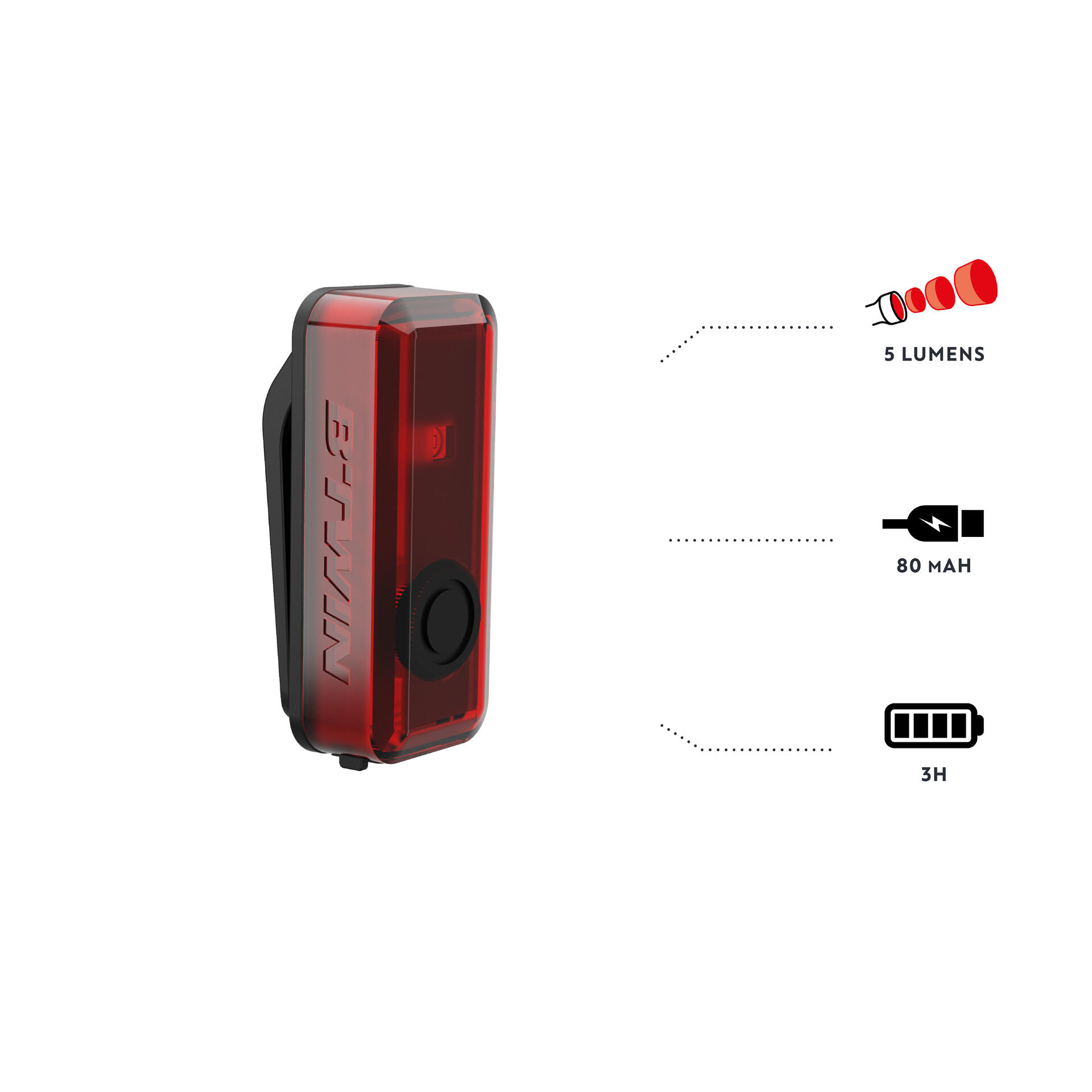 Bike Light Elops Clip 100 Rear USB - Red