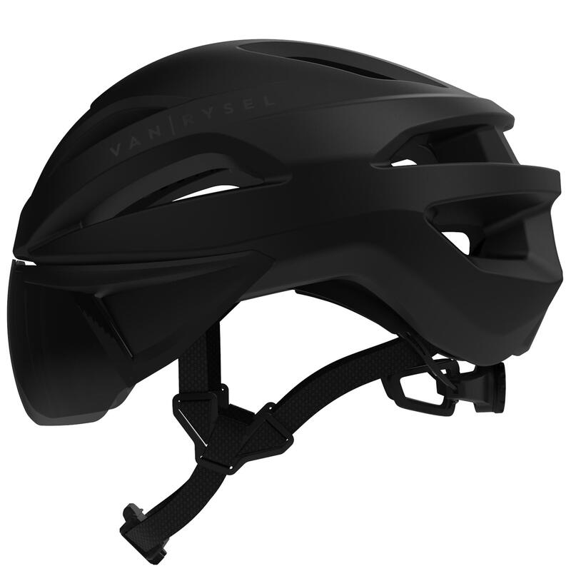Triatlonová helma s odepínacím zorníkem a magnetickou přezkou černá matná 