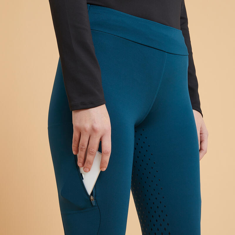 Legging équitation full grip Femme - 500 bleu pétrole