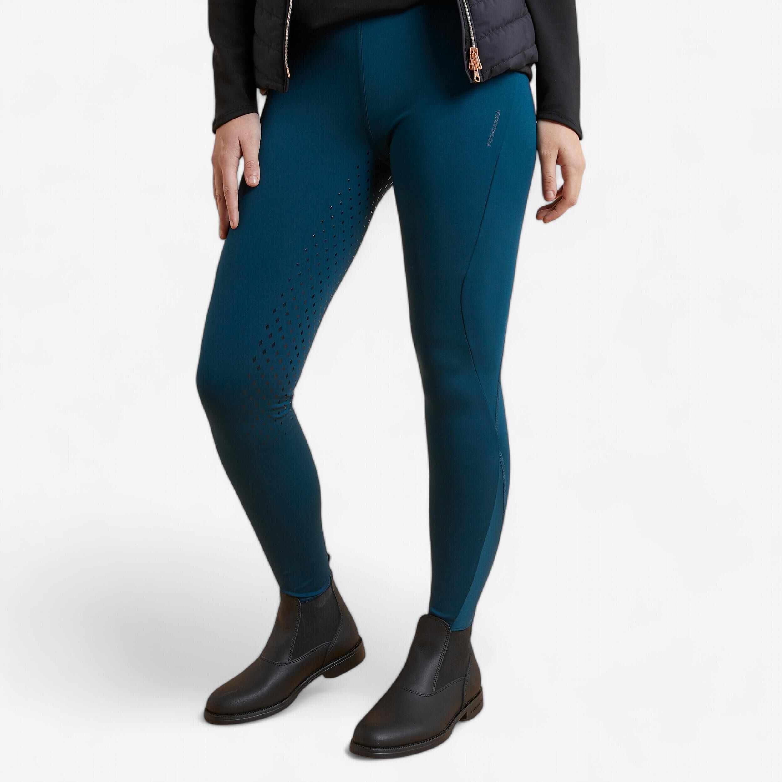 FOUGANZA Women's Horse Riding Leggings Full Grip 500 - Petrol Blue