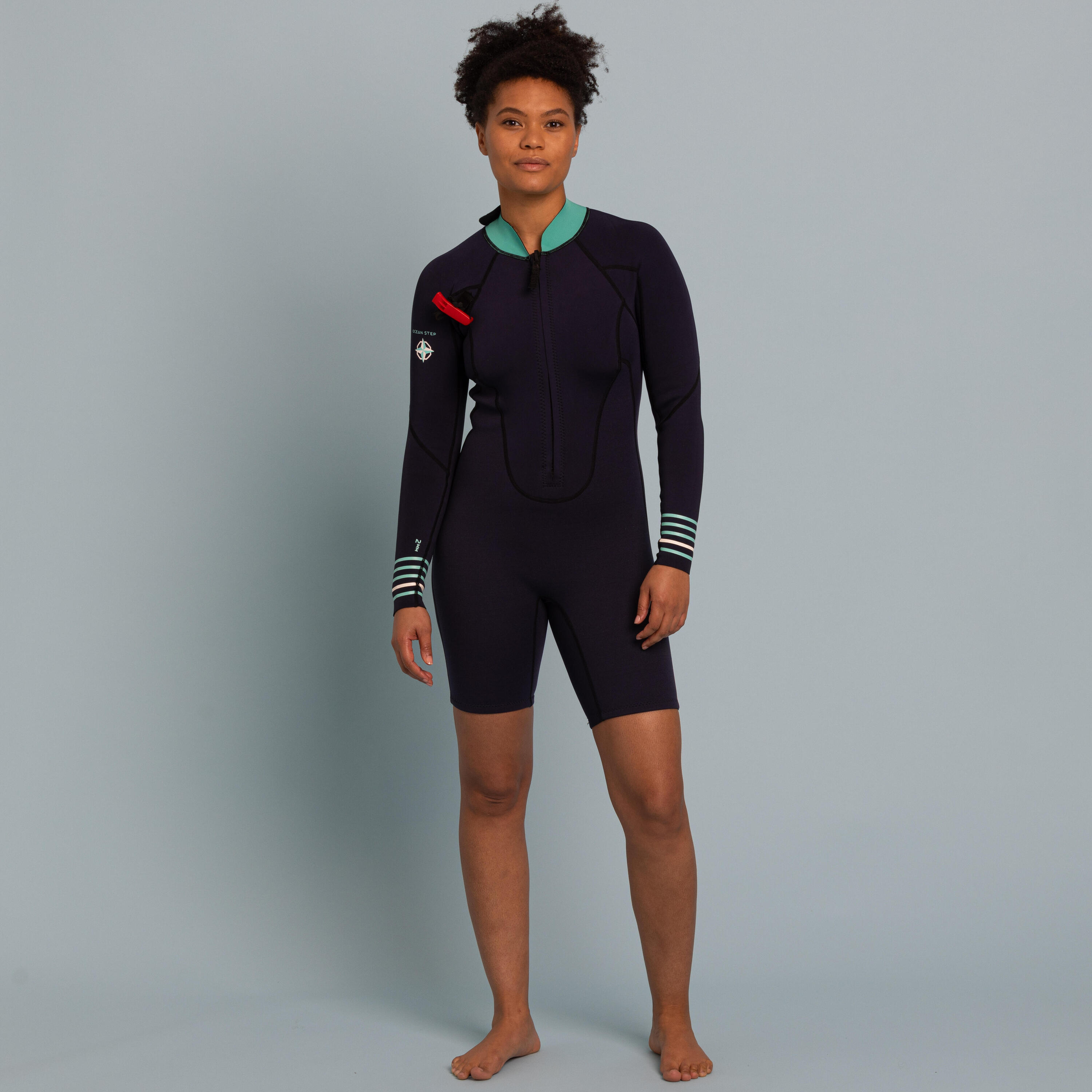 OCEAN STEP Women's Sea Walking Long-sleeved Neoprene Short Wetsuit 2/2 mm - Dark Blue
