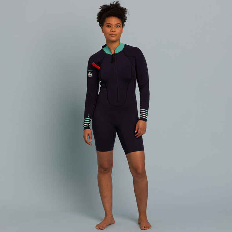 Neopren Shorty Damen Aqualaufen langarm 2/2 mm - dunkelblau