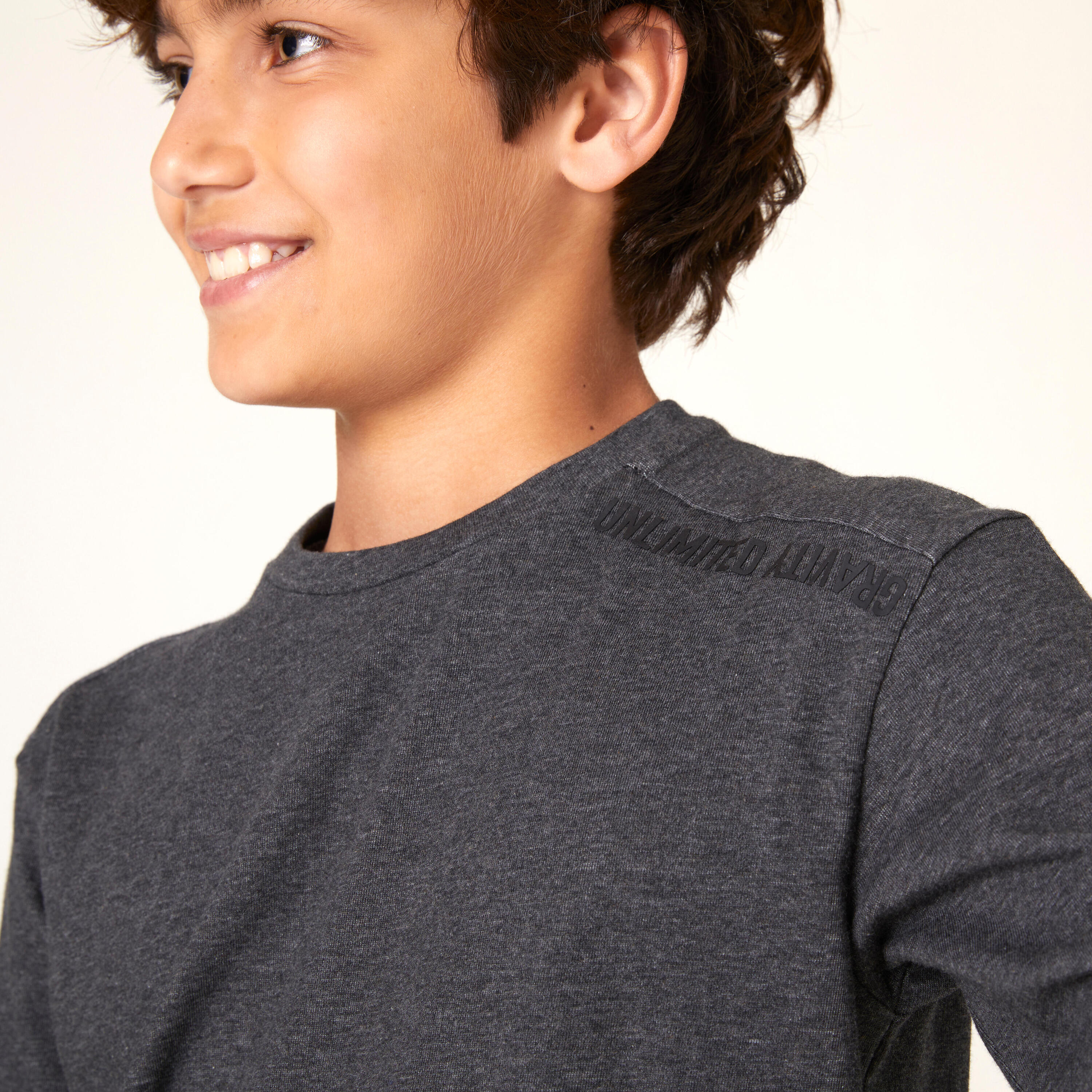 Long-Sleeved Cotton T-Shirt 500 - Grey 3/4