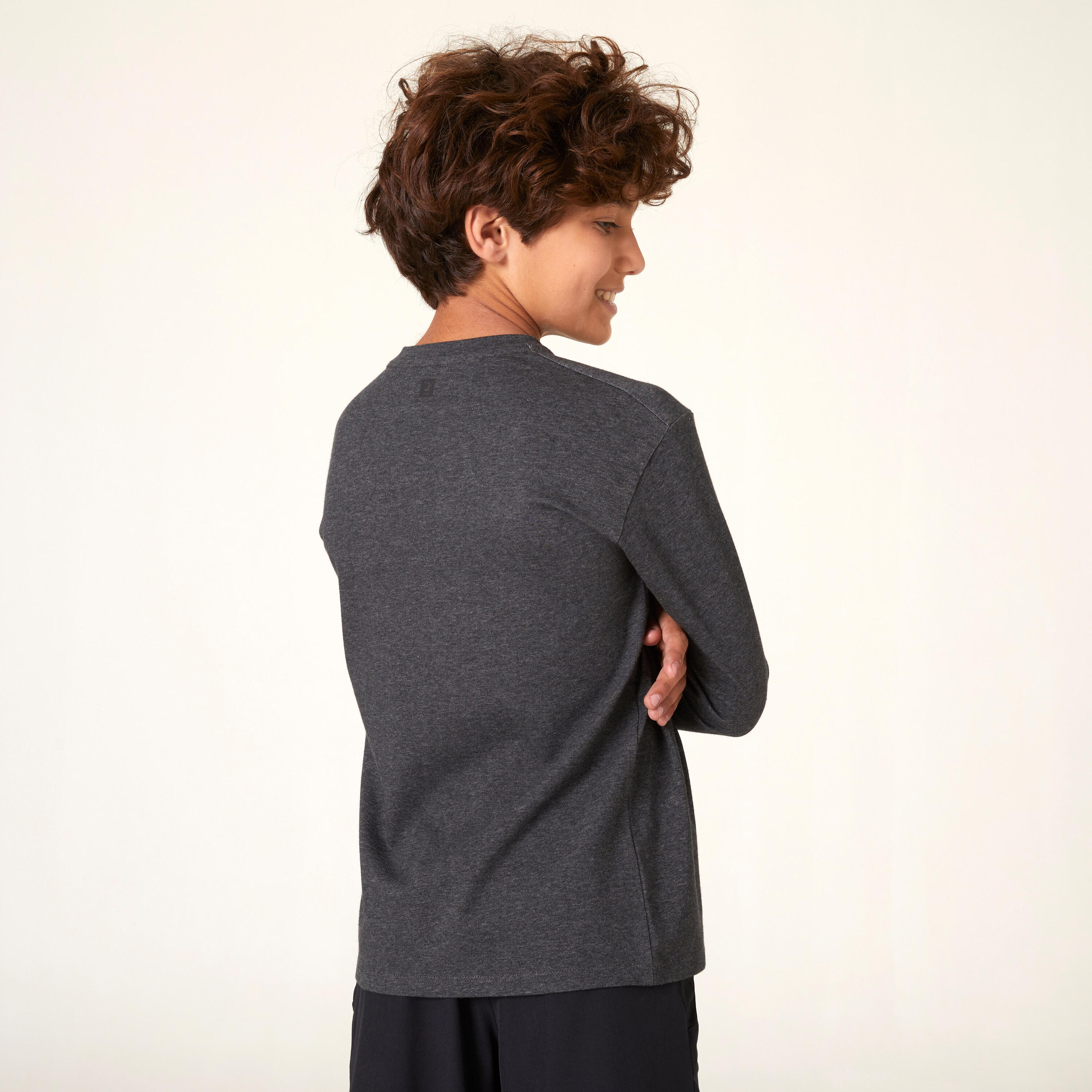 Long-Sleeved Cotton T-Shirt 500 - Grey 2/4