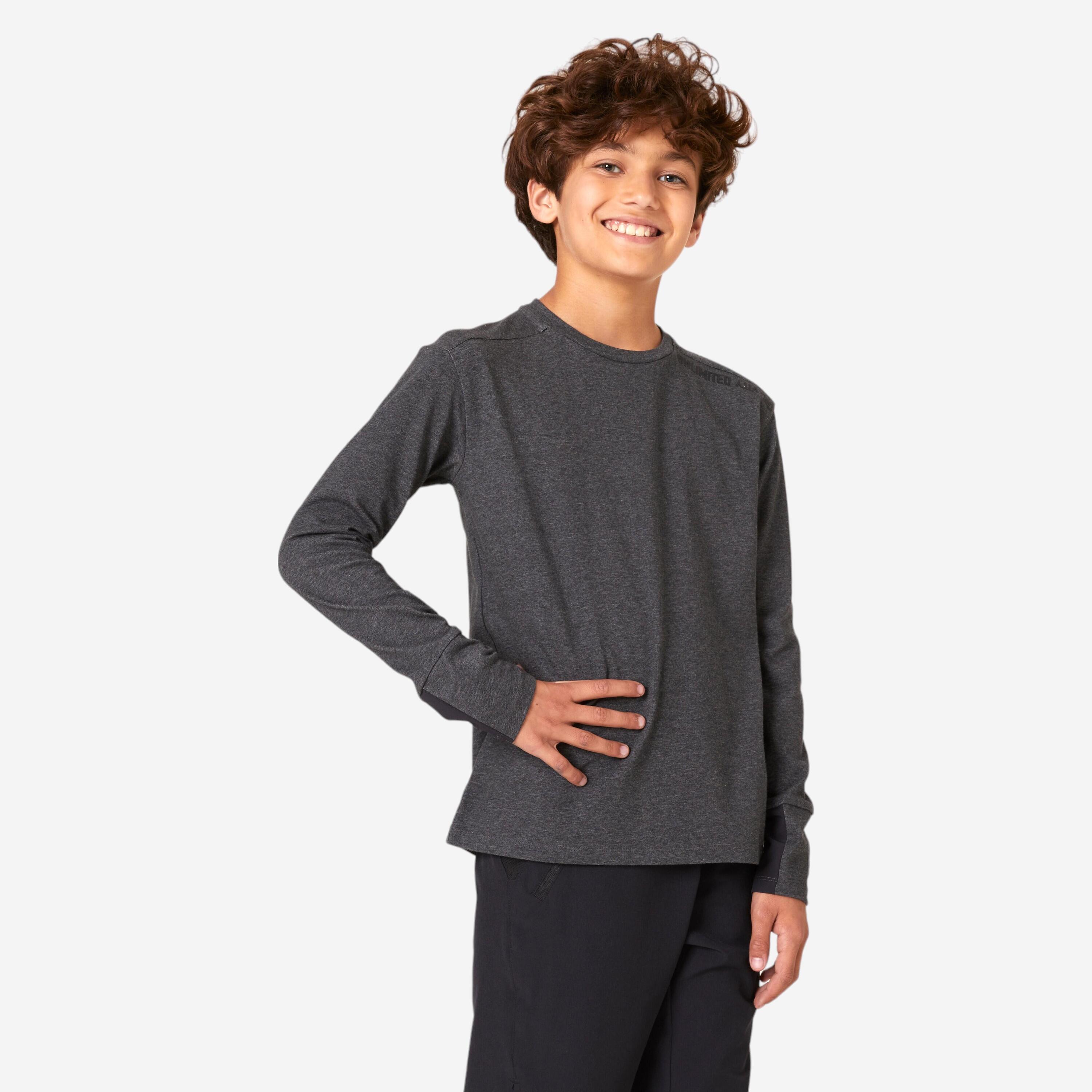 Long-Sleeved Cotton T-Shirt 500 - Grey 1/4