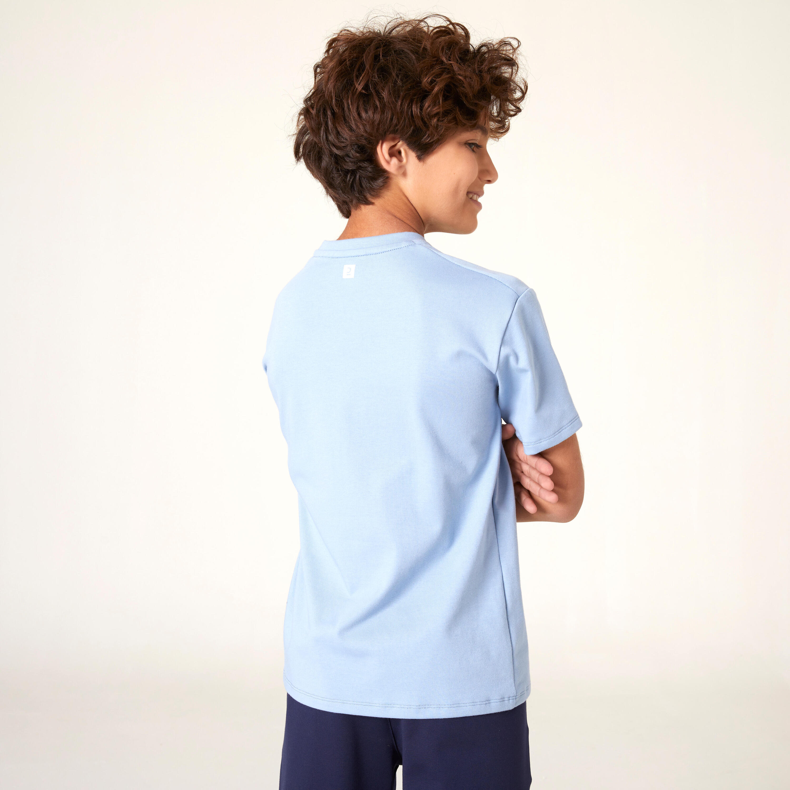 Kids' Breathable Cotton T-Shirt 500 - Blue Jeans 2/4