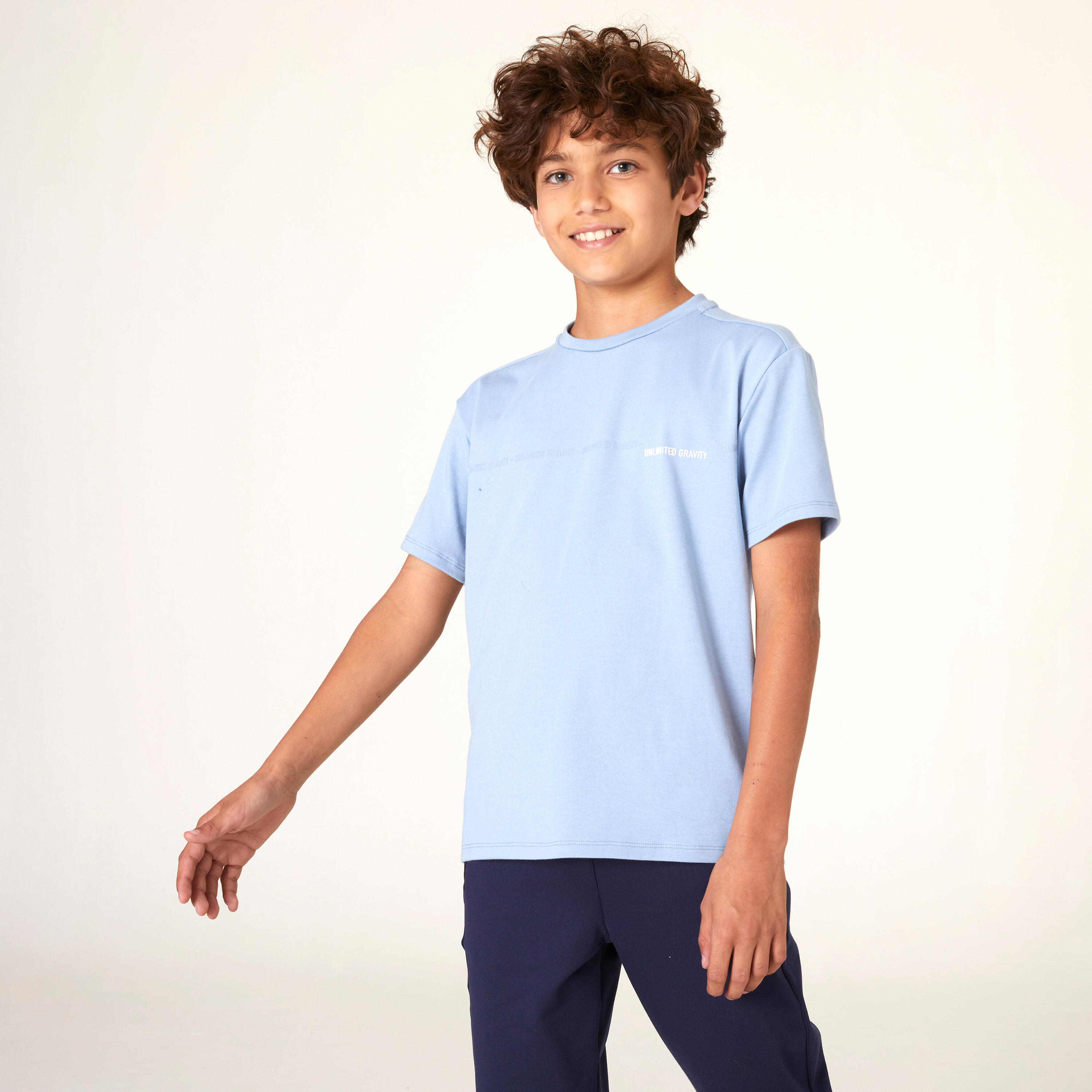 DOMYOS Kids' Breathable Cotton T-Shirt 500 - Blue Jeans