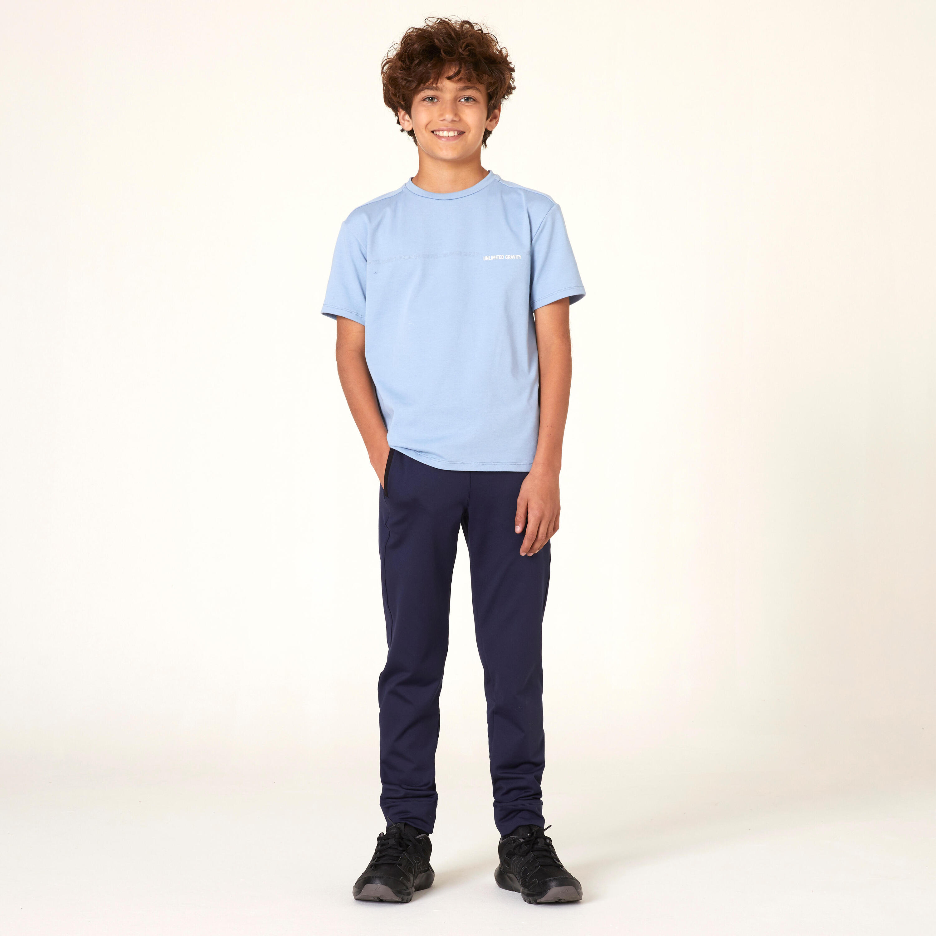 Kids' Breathable Cotton T-Shirt 500 - Blue Jeans 3/4