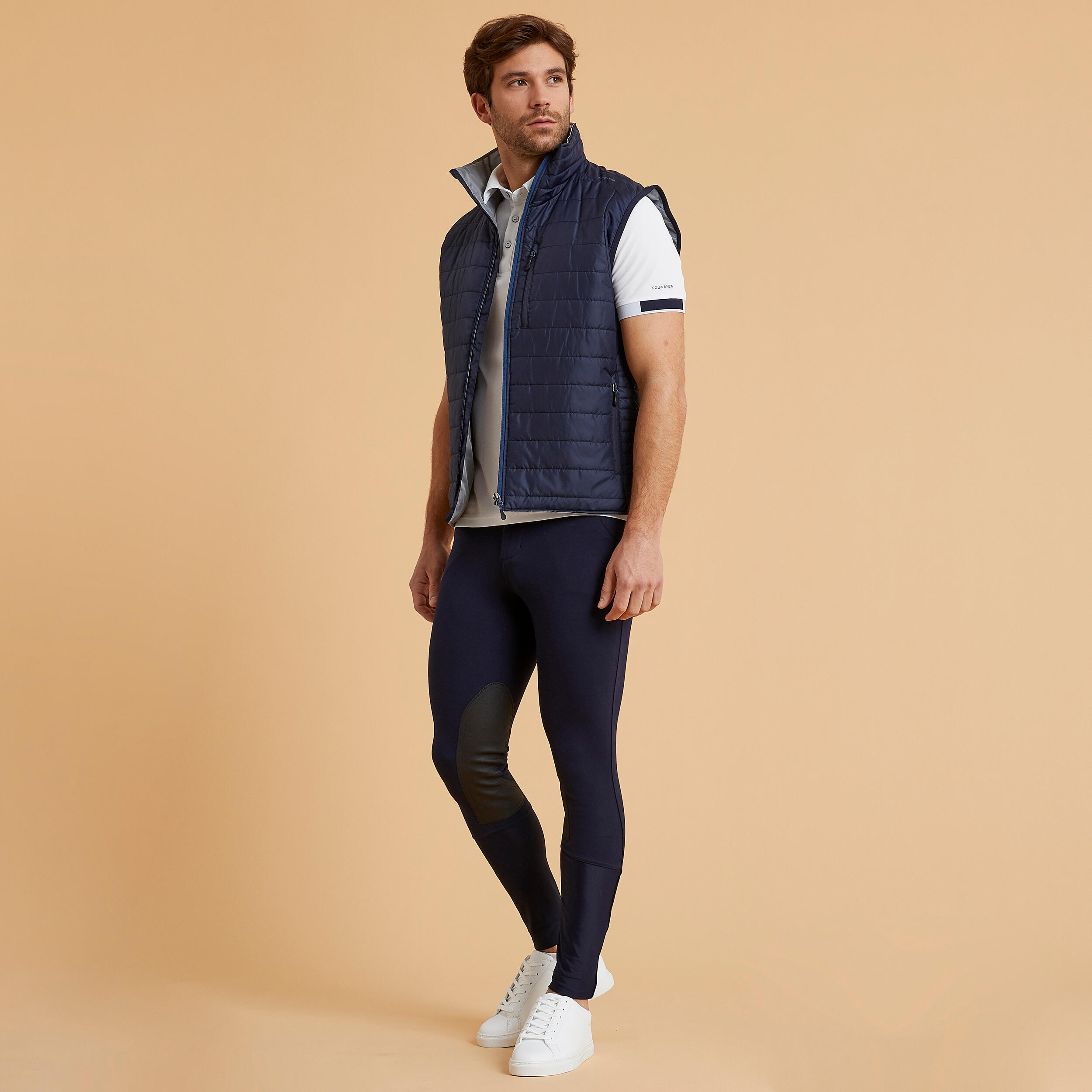 Pantalón equitación 140con  badanas adherentes Hombre Fouganza azul marino 3/6