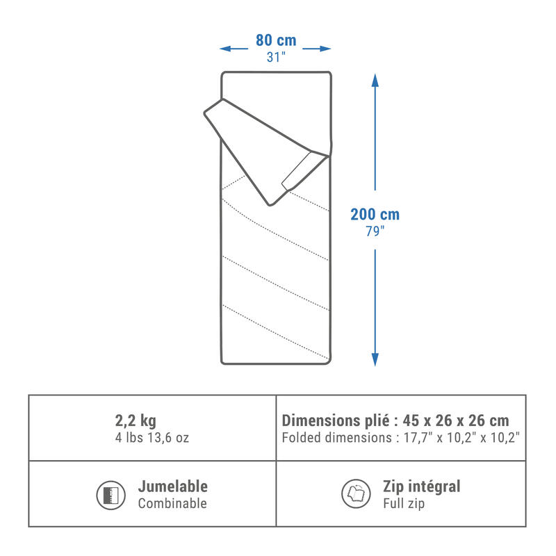 Sac de dormit din Bumbac ARPENAZ 10° Albastru