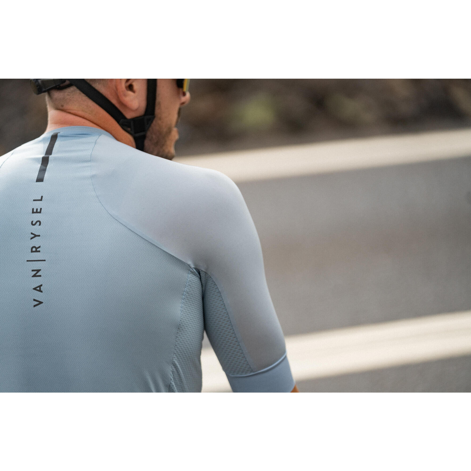 Racer Road Cycling Jersey Men Faded denim Van rysel Decathlon