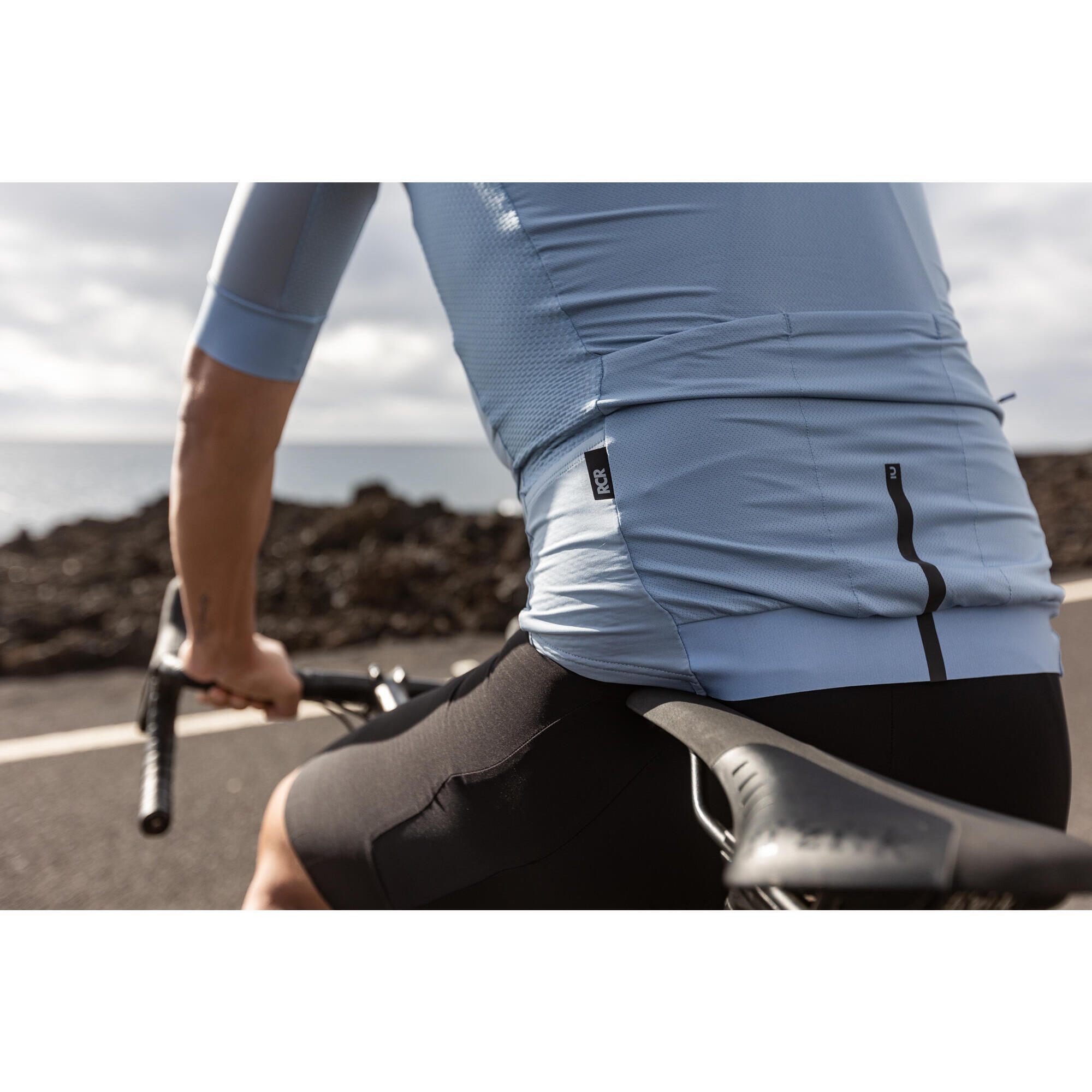 Racer Road Cycling Jersey Men Faded denim Van rysel Decathlon