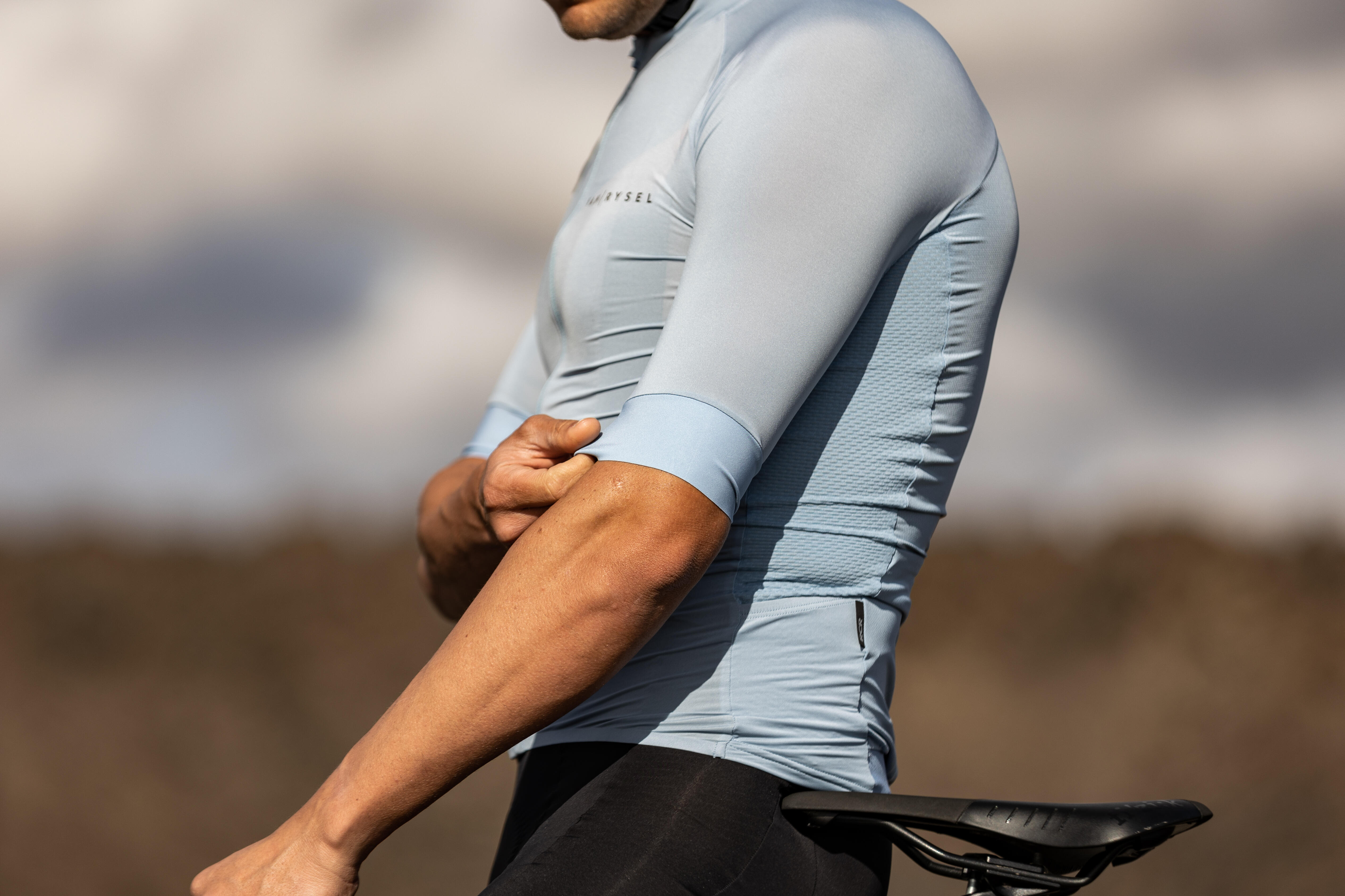 Racer Road Cycling Jersey Men Faded denim Van rysel Decathlon