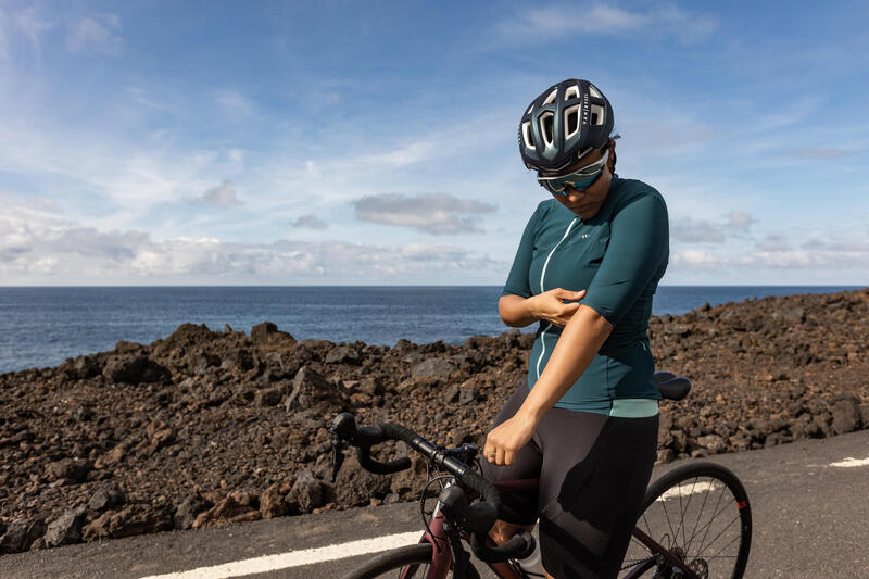 Maillot de vélo de route manches courtes été femme - Endurance emeraude