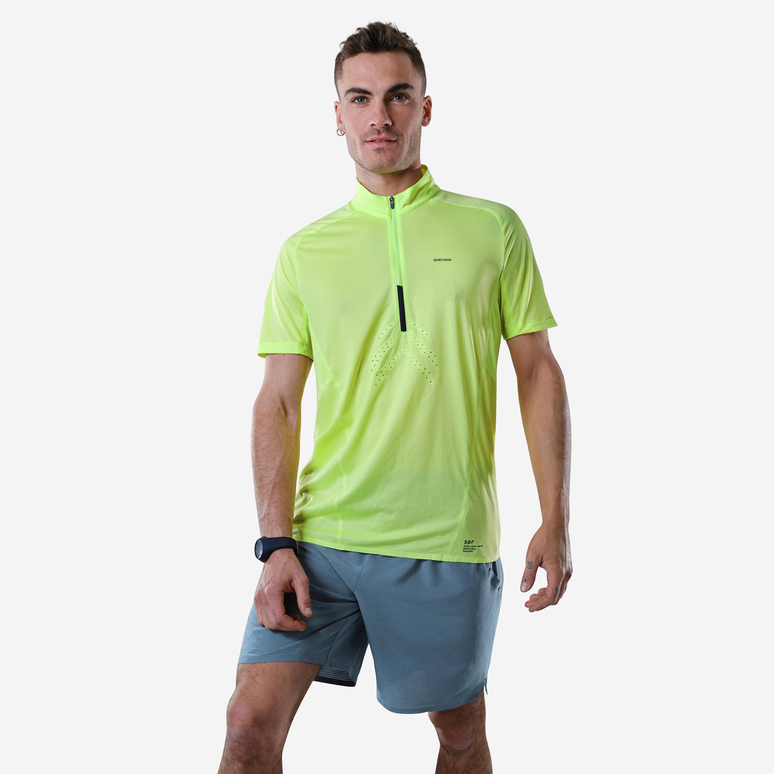 QUECHUA Men's Fast Hiking Short-Sleeved T-Shirt FH500  Lemon