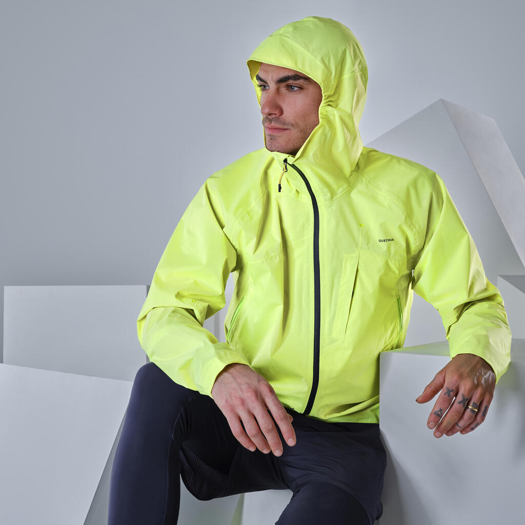 Chaqueta impermeable muy liviana senderismo rápido - FH 500 - hombre amarillo 