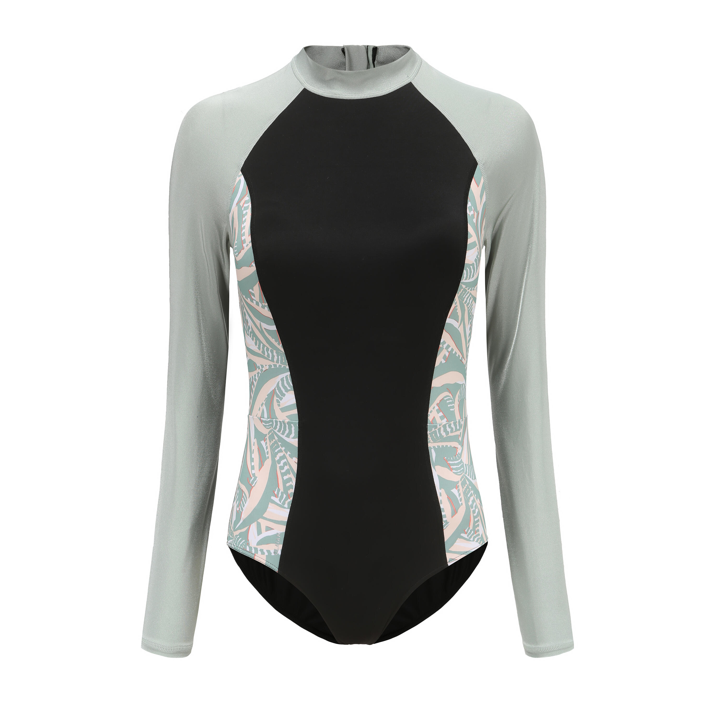 Women's One Piece Long Sleeve Surf Swimsuit CN JANE PLANT KAKI BLK