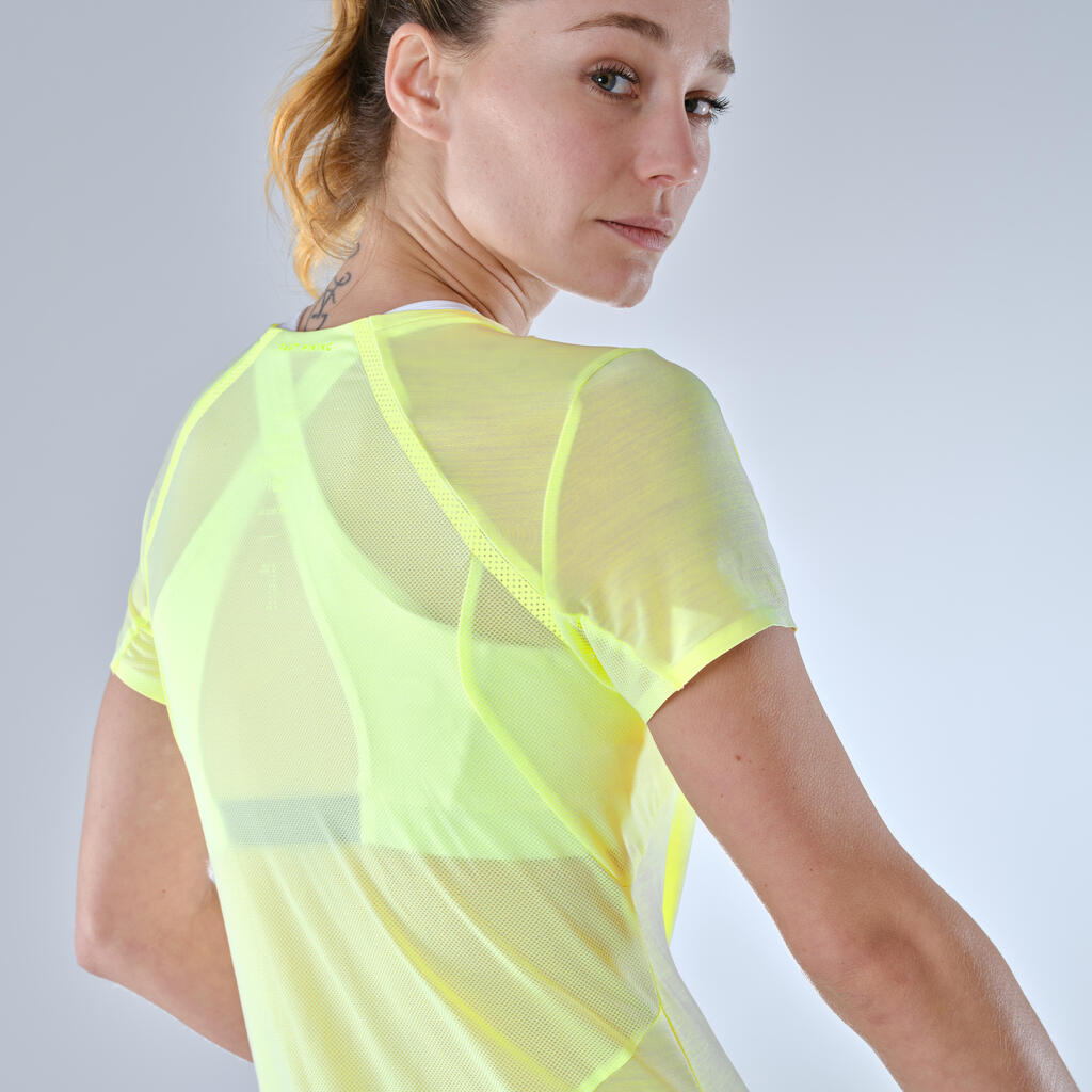 Women's Ultra-light Rapid Hiking T-shirt FH 500 - Yellow. 