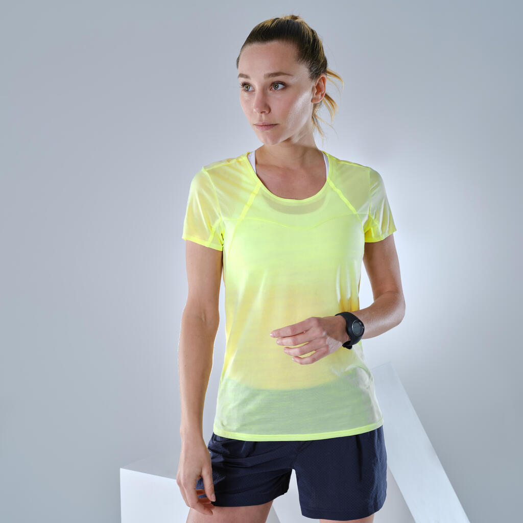Women's Ultra-light Rapid Hiking T-shirt FH 500 - Yellow. 