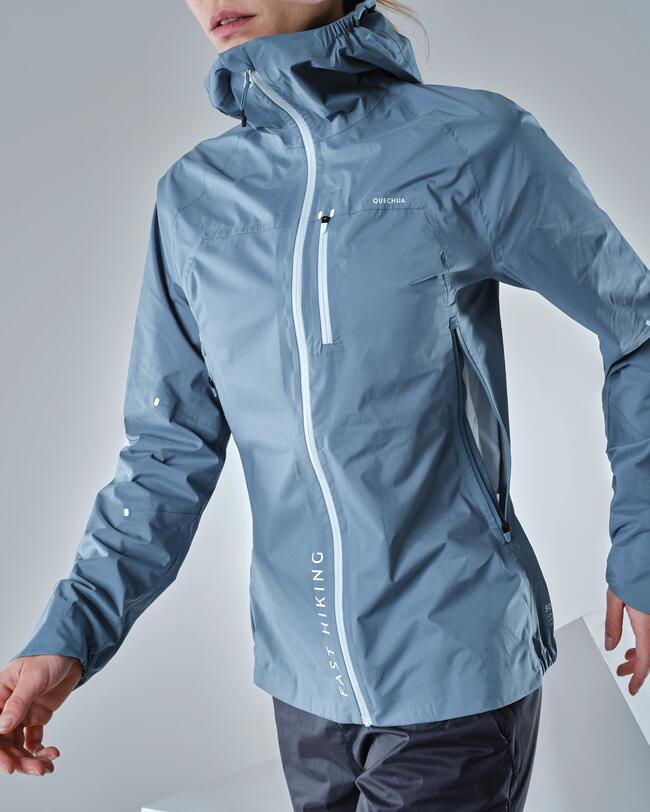 Women’s ultra-light waterproof fast hiking jacket - FH500 Rain - Blue