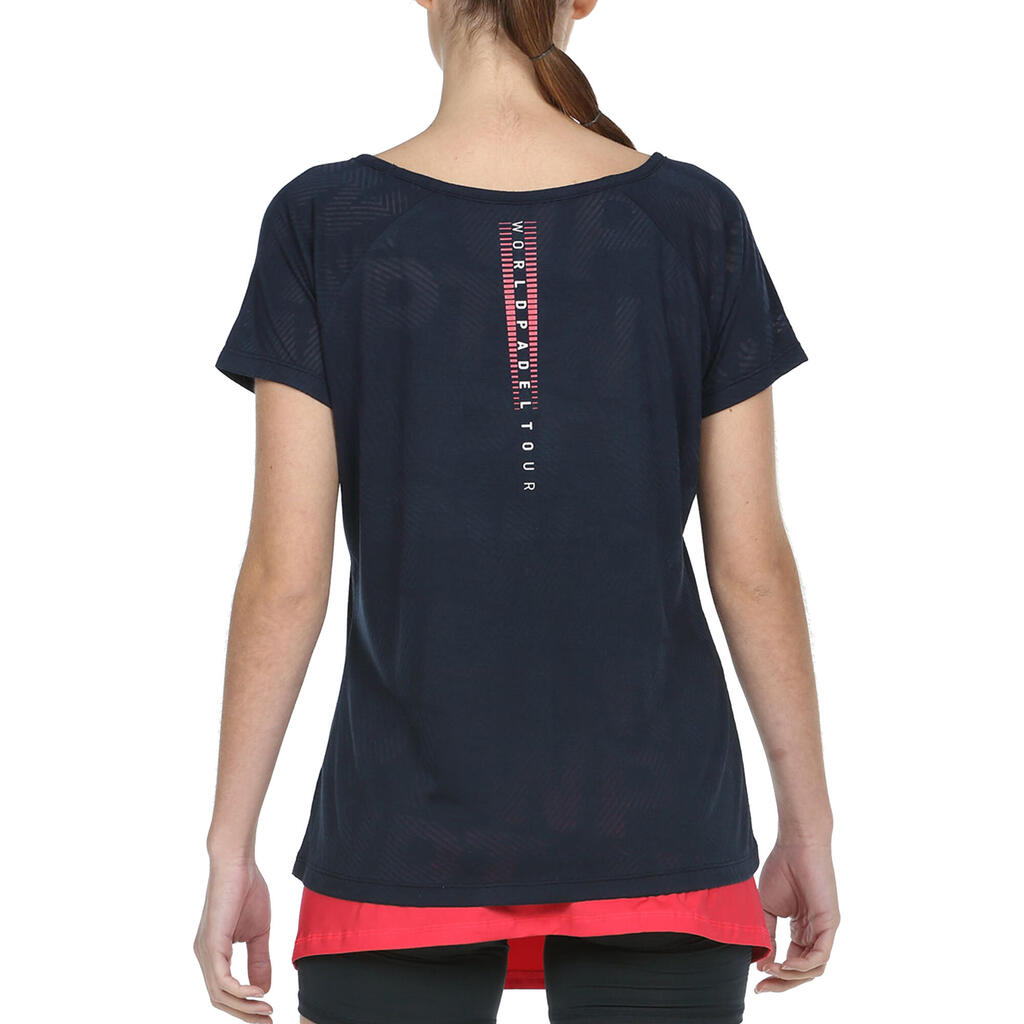 Padel T-Shirt kurzarm Damen V-Ausschnitt atmungsaktiv - Rapolan blau