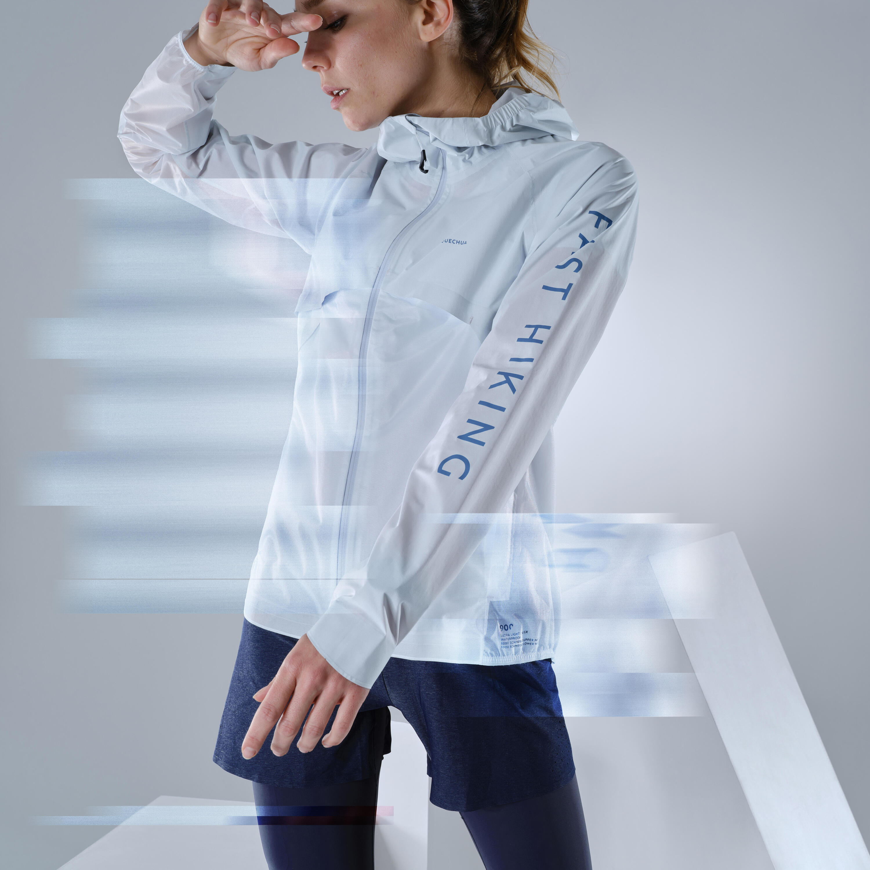 Women’s ultra-light hybrid fast hiking jacket FH900 grey. 4/9