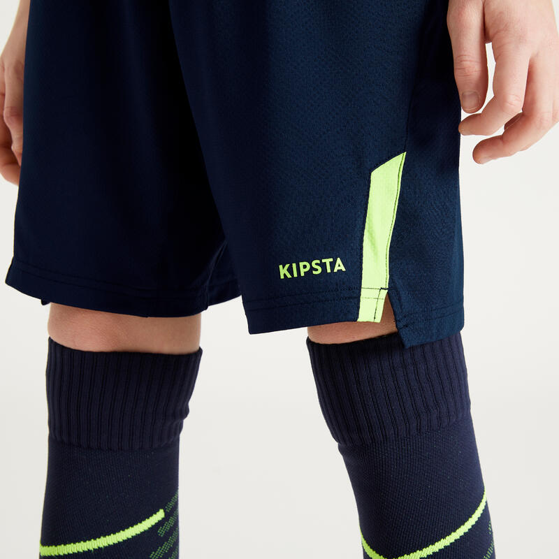 Pantalón corto de fútbol Niños Kipsta CLR azul y amarillo fluor