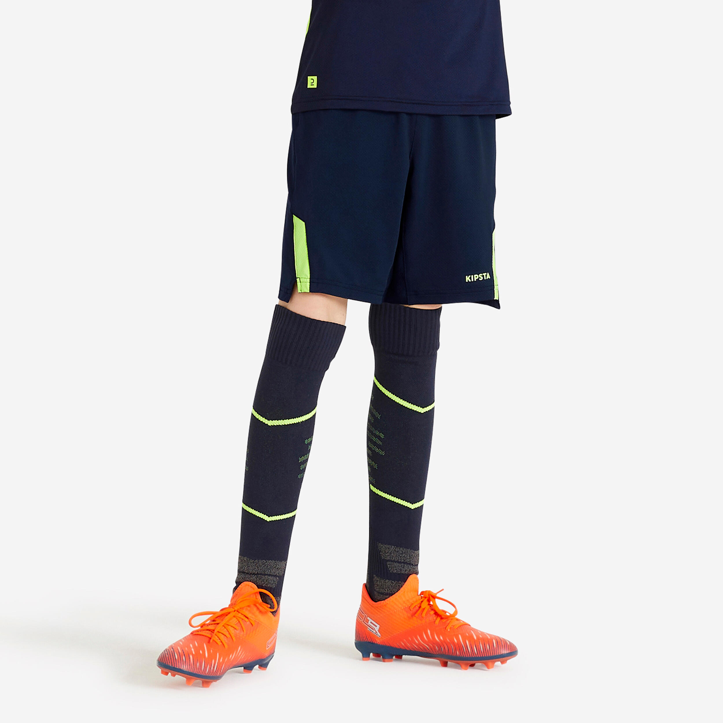 KIPSTA Kids' Football Shorts CLR - Blue/Neon Yellow